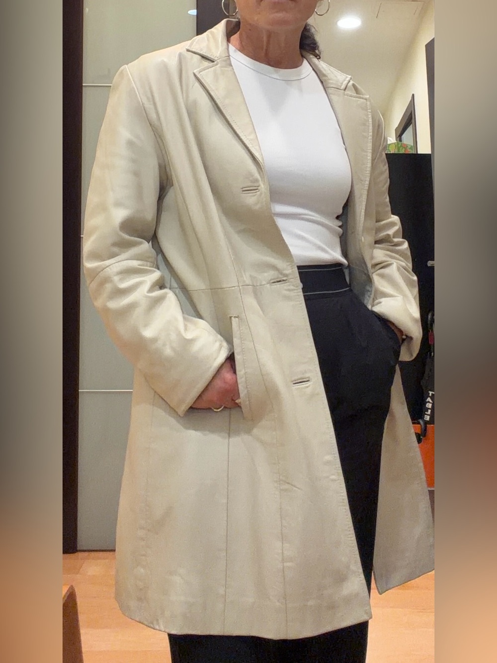 Vintage Cream Leather Trench Coat - Tailored Notch Lapel